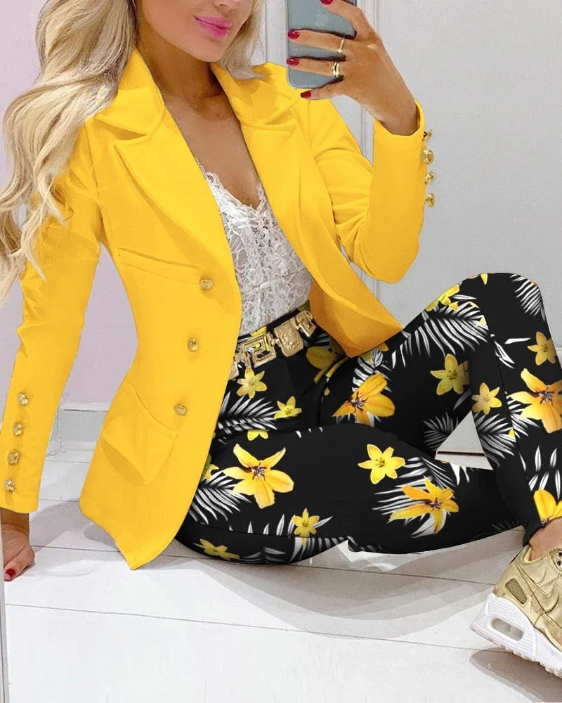 CM.YAYA Elegant Paisley Plaid Women's Set Long Sleeve Blazer Pants Suit Office Lady Tracksuit Two Piece Set Fitness Outfits
