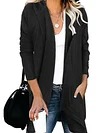 Elegant Long Sleeve Hooded Open Front Knitted Cardigan for Women, Polyester V-Neck with Medium Stretch, Solid Color Long Length for Fall/Winter