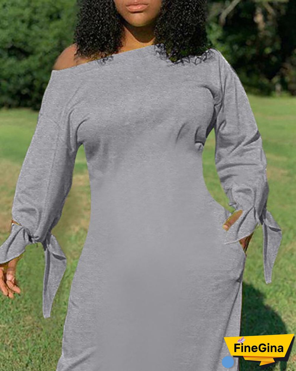 Plain Tie Detail Pocket Design Maxi Dress P14036