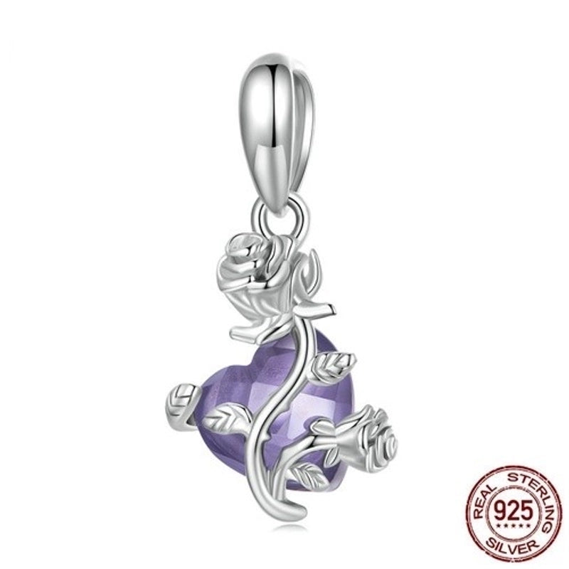 Minimalist Heart Shape Sterling Silver Inlay Rhinestones Charms Jewelry Accessories