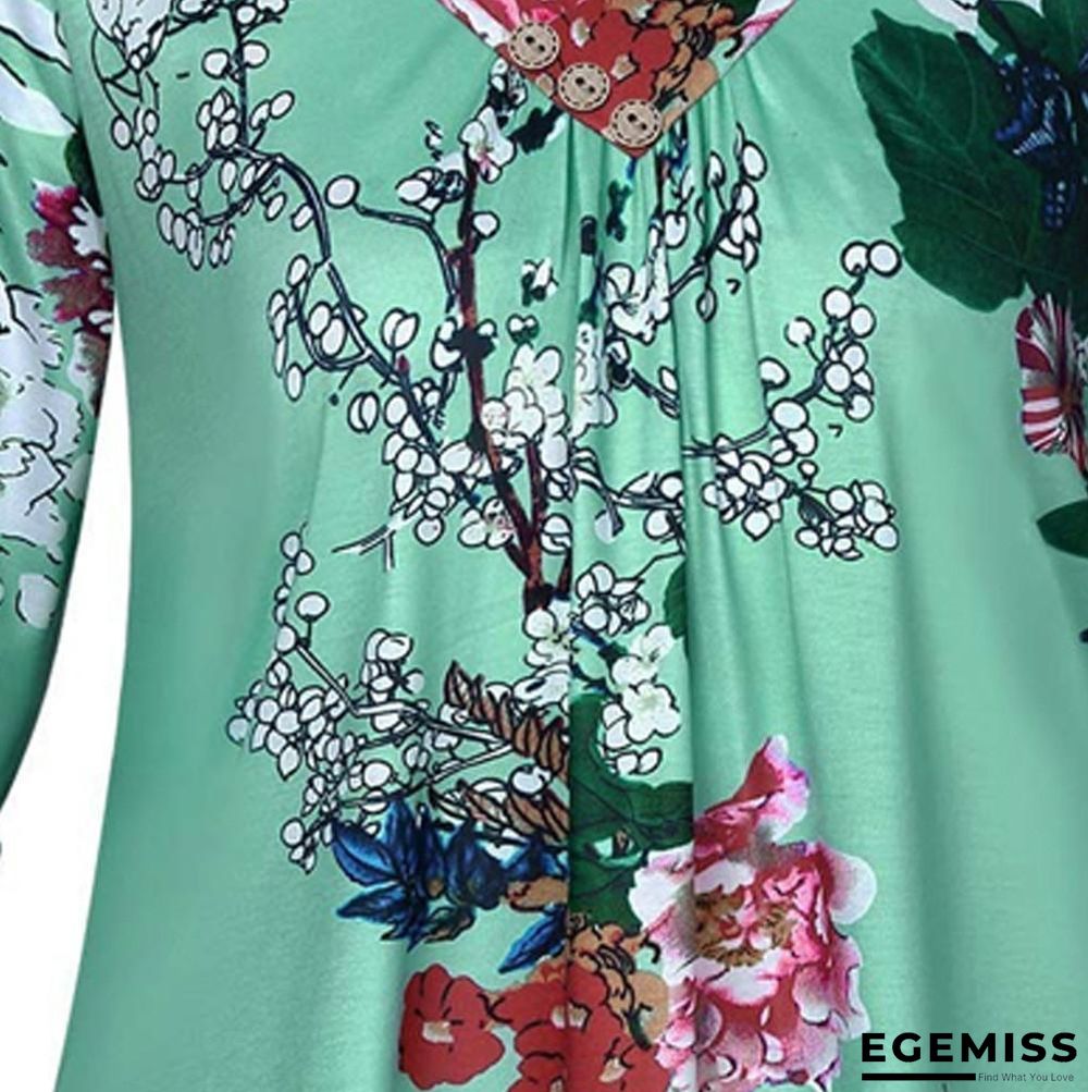 5XL Plus Size Women Tunic Shirt Floral Print V-neck Blouses And Tops | EGEMISS