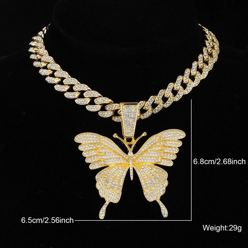 Hip-hop Butterfly Stainless Steel Alloy Inlay Rhinestones Women’s Pendant Necklace