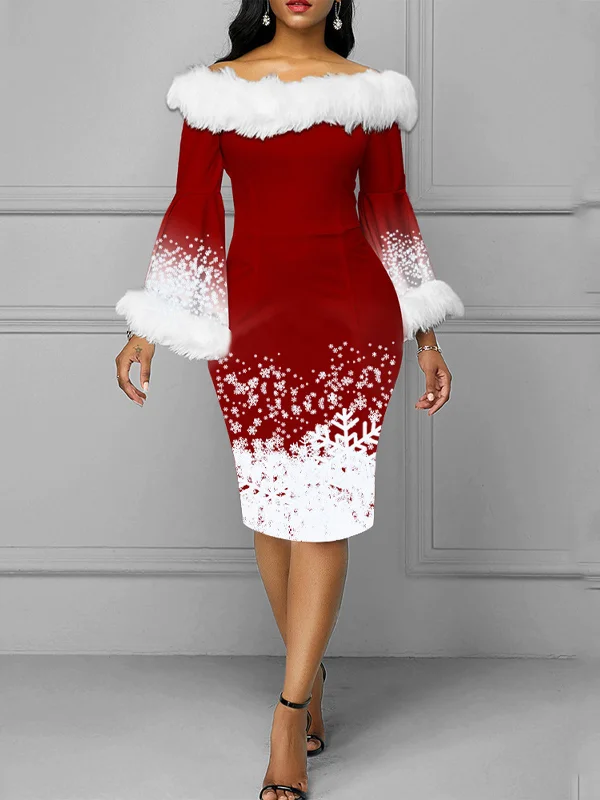 Christmas Long Fashion Temperament Printed Long Sleeve Hip Dress