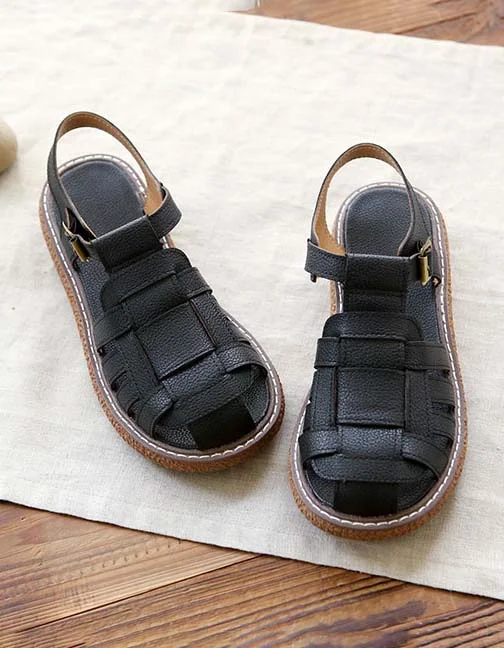 Women's Retro Leather Woven Casual Anti-Slip Flat Sandals