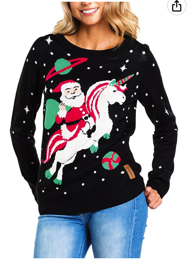 Unicorn Santa Christmas Sweater Winter Loose Sweater