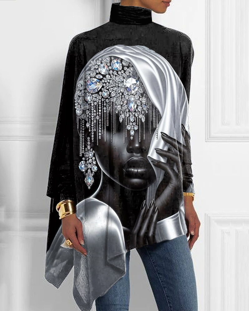 Diamond Wedding Beauty Half Turtleneck Hem Top
