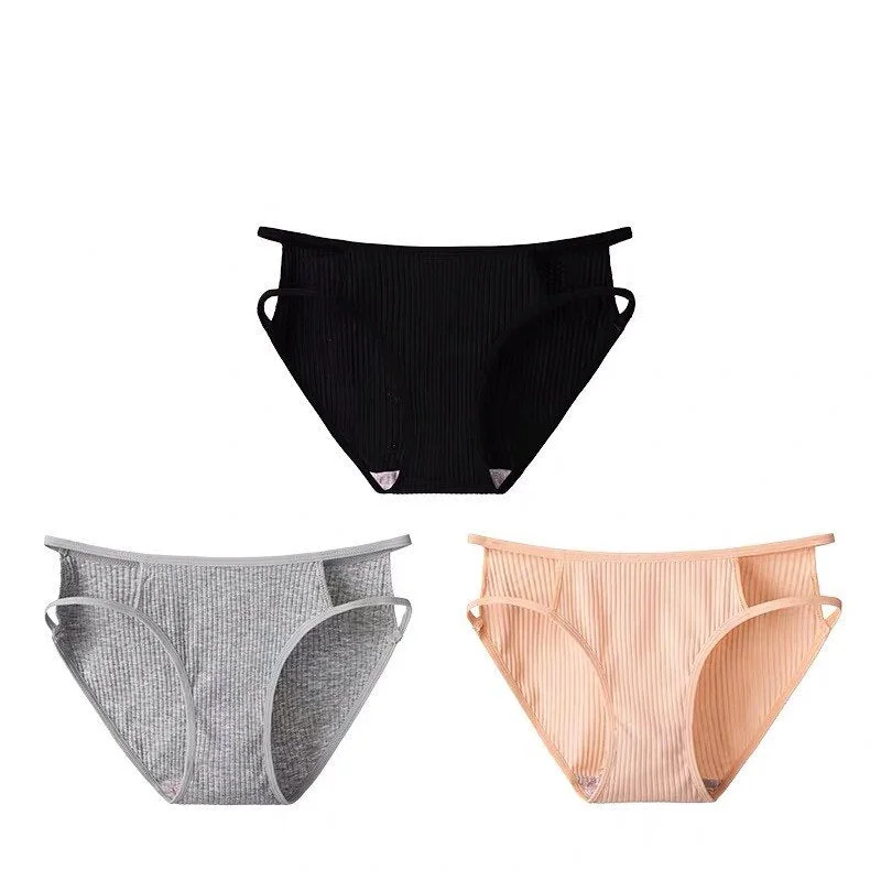3PCS/Set Fashion Cotton Underwear Women's Panties Comfort Underpants Hollow Out Briefs For Woman Sexy Low-Rise Pantys Intimates