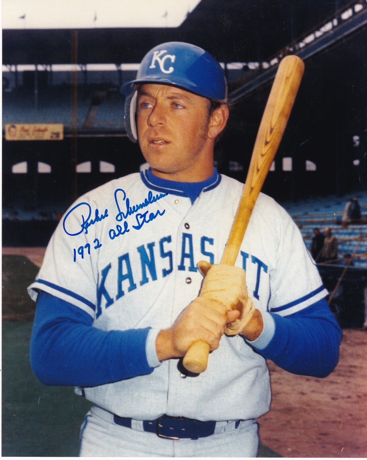 RICHIE SCHEINBLUM KANSAS CITY ROYALS 1972 ALL STAR ACTION SIGNED 8x10