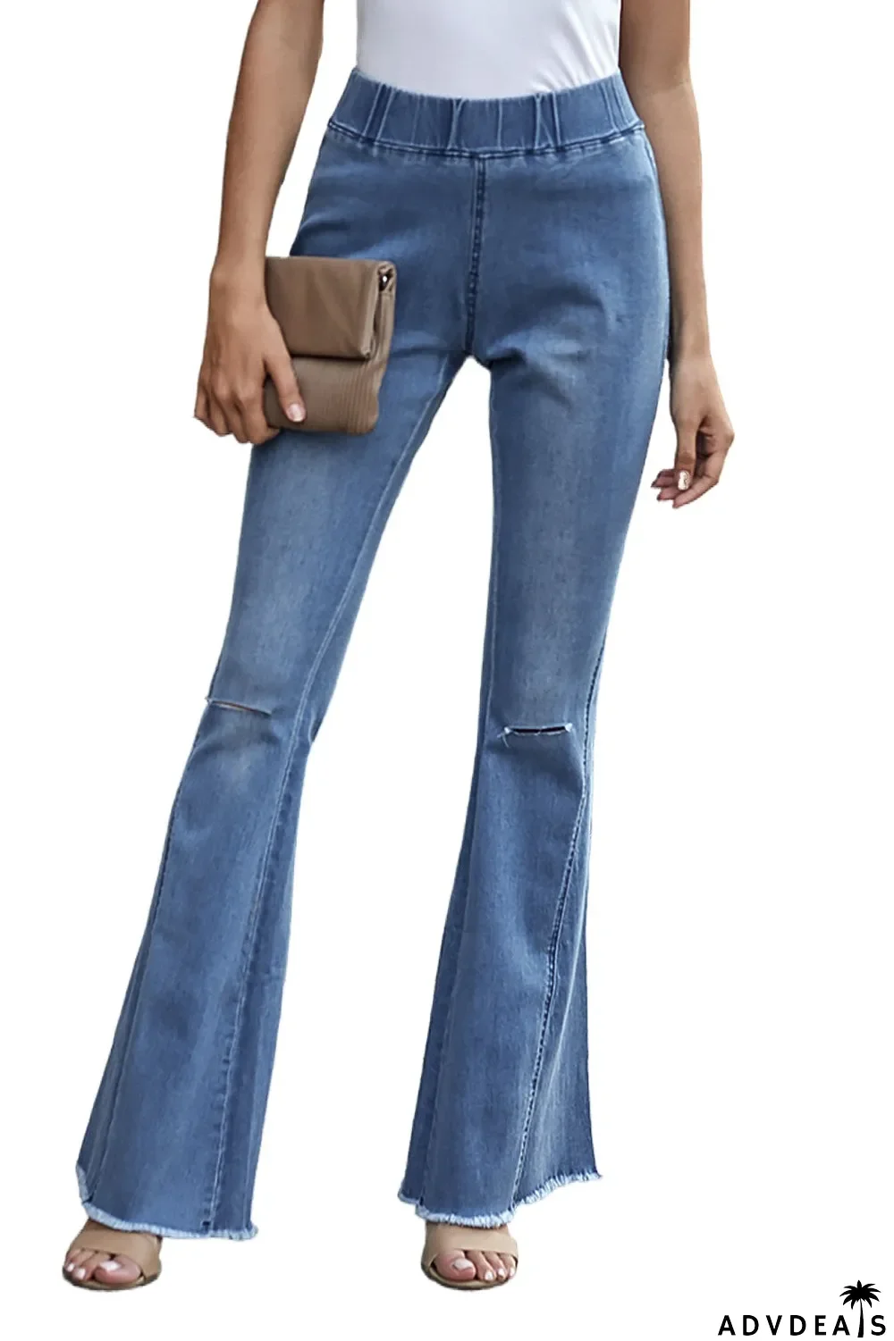 Distressed Bell Bottom Denim Pants