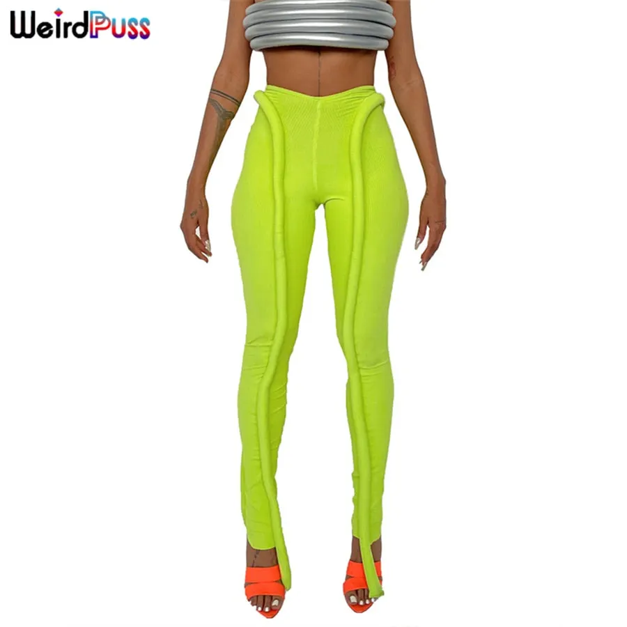 Weird Puss Sexy Women Low Waist Pants Trend Design Fitness Casual Ribbed Skinny Fashion Streetwear Slim Sporty Running Jogger