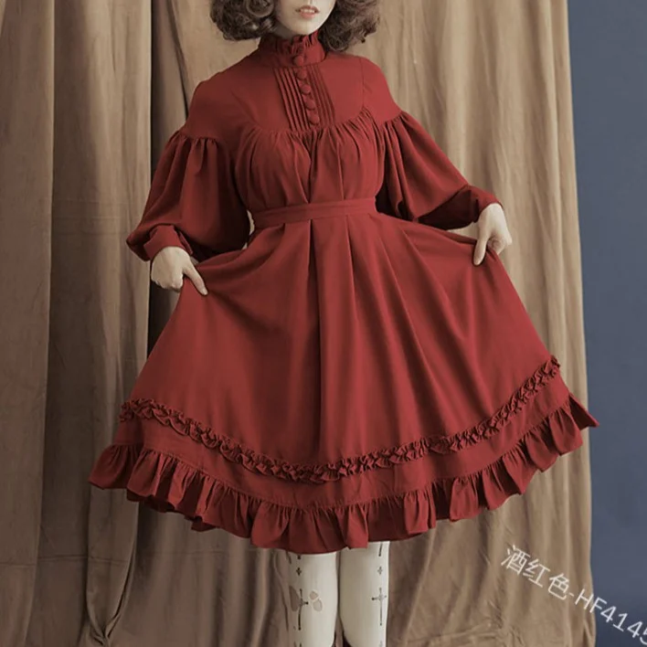 Brownm Brownm Maid COS Suit New Loose Button Collar Lace Lantern Sleeve Decoration Lolita Dress