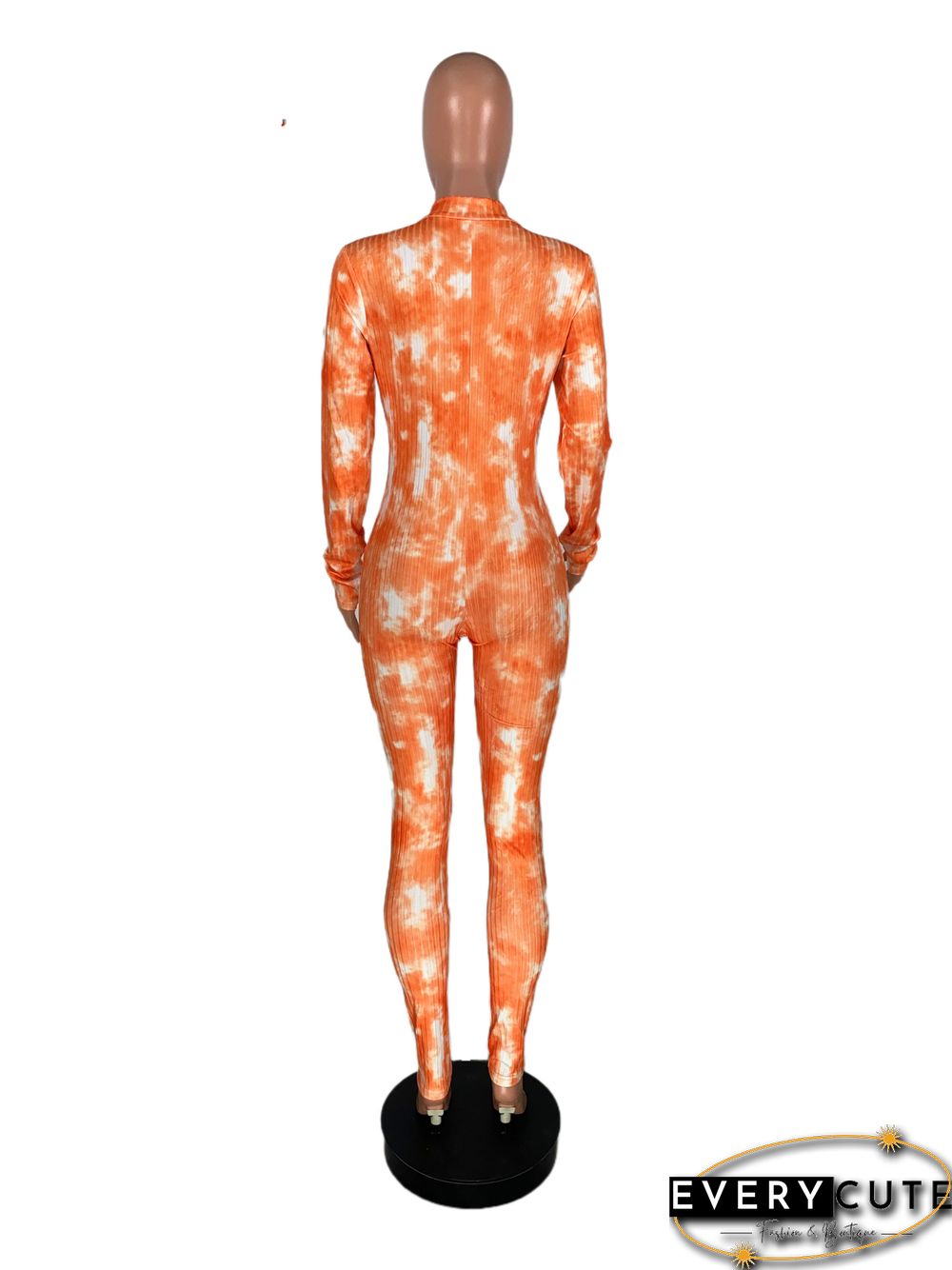 High Neck Tie-dye Zipper Slim Fit Fitness Jumpsuit