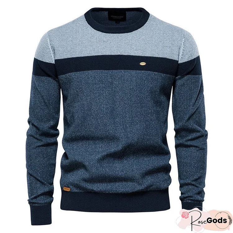 Striped Spliced Long Sleeve Men's Sweater