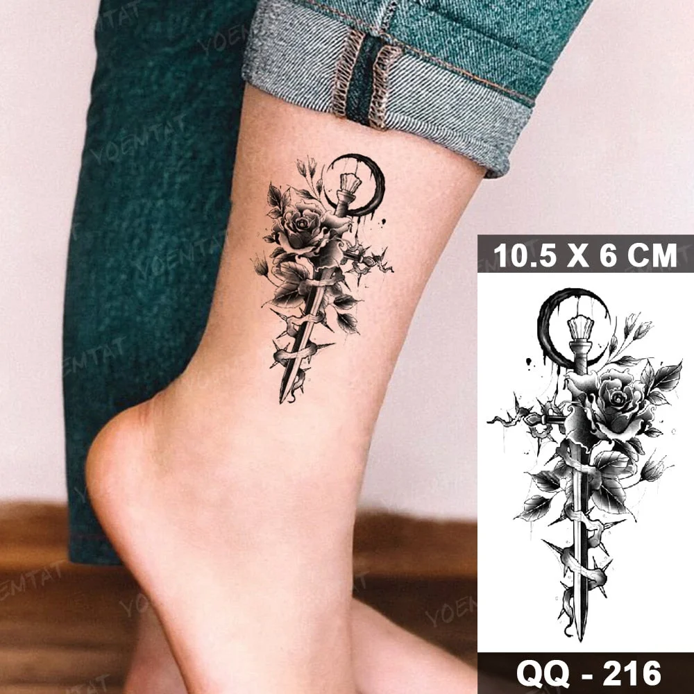 Waterproof Temporary Tattoo Stickers Clock Compass Flower Arrow Henna Flash Tatoo Women Men Indian Hand-painted Small Fake Tatto