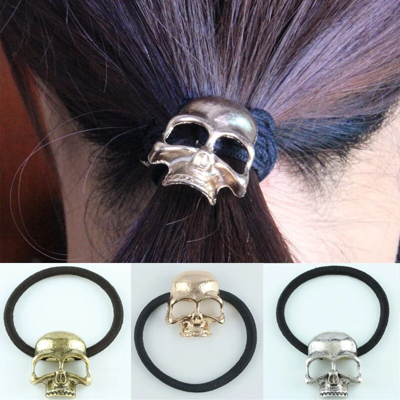 3 Colors Retro Metal Punk Gothic Skull Elastic Hair Bands BE454