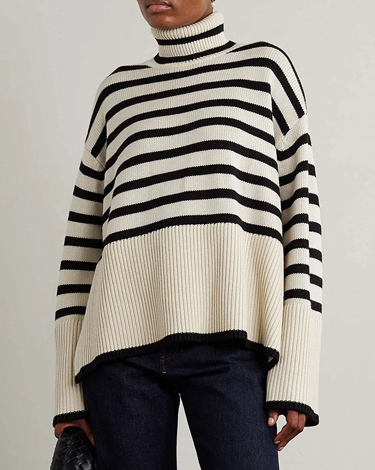 Striped wool-blend turtleneck sweater