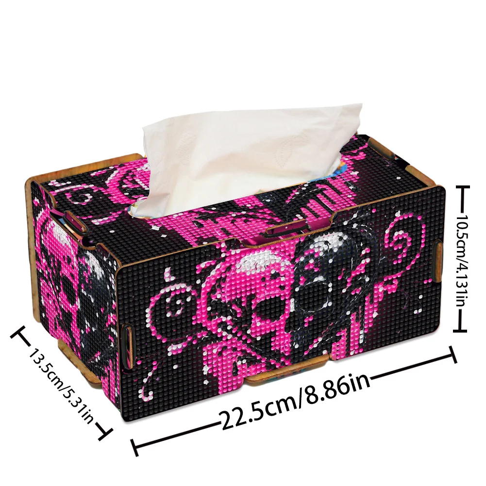 Heart Skull Diamond Painting Tissue Box Wooden Diamond Art Tissue Storage Box