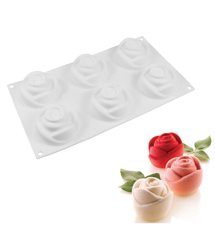 6 Cavity Roses Silicone Cake Mould Trays Mousse Baking Pan