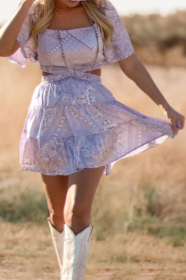 Beautiful Waist Slit Detail Bandana Print Dress