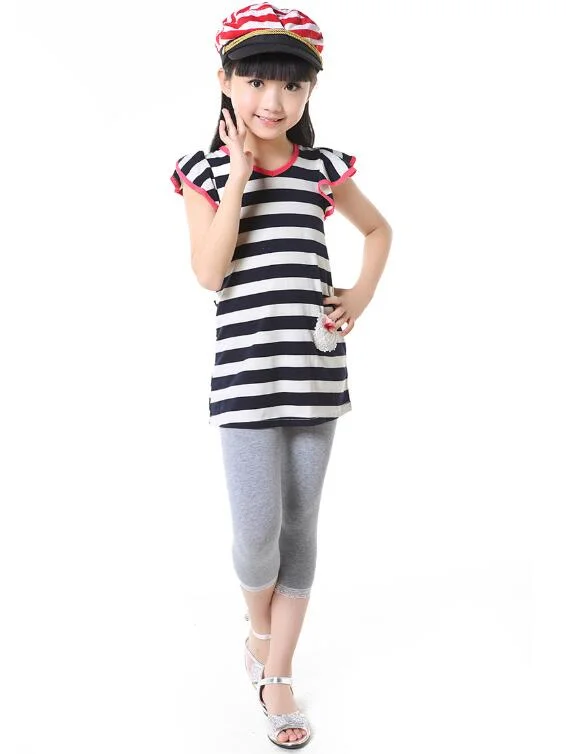 2019 girls new Leggings 4-11 years old Cropped trousers Solid color 7 colors optional lace children's calf-length pants cute