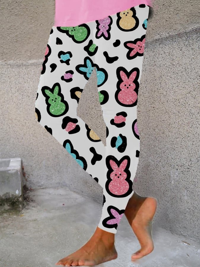Women's Leopard Easter Bunny Print Casual Leggings