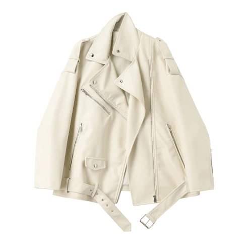  Loose Casual Drop-shoulder Faux Leather Jacket