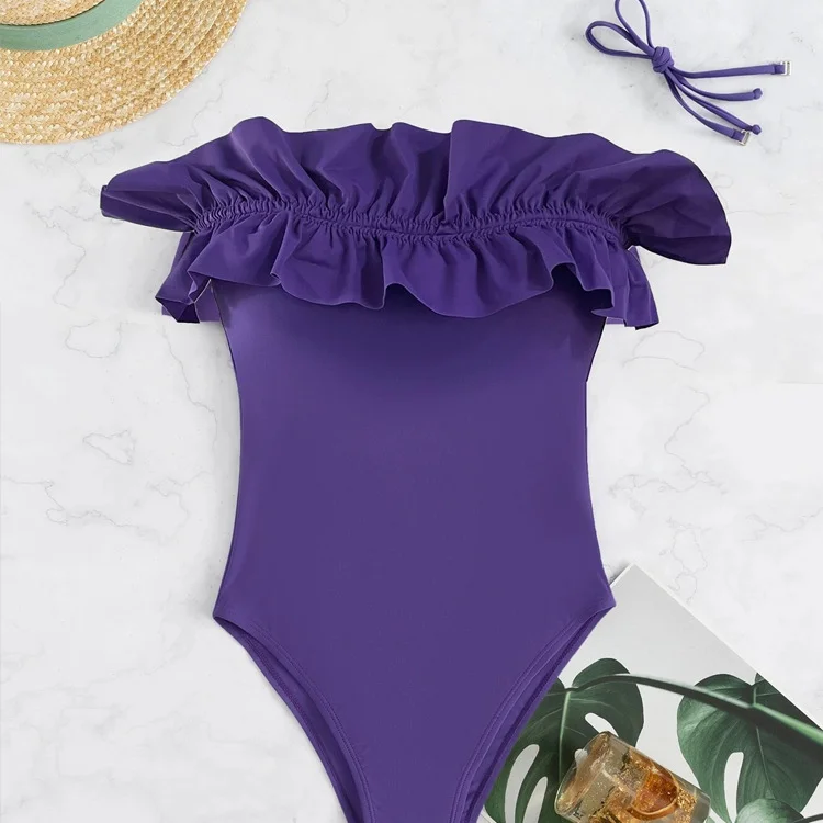 Ruffle Solid Color One Piece Swimsuit