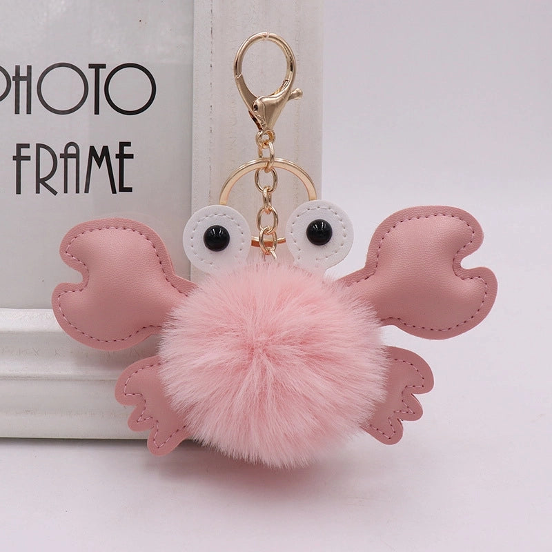 Beach Sweet Crab Pu Leather Imitate Rex Rabbit Fur Alloy Women’s Keychain