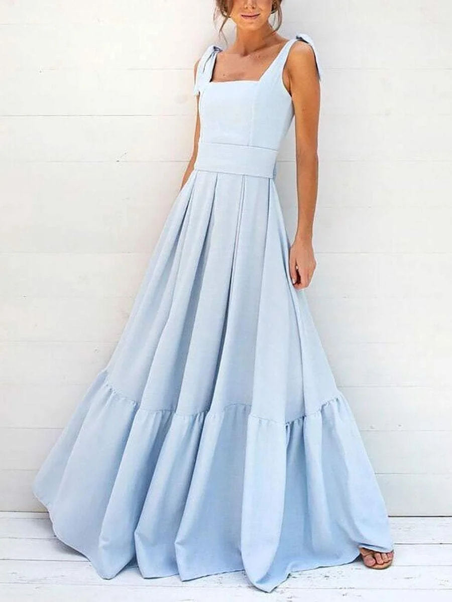 Square Neck Sleeveless Maxi A-Line Dress