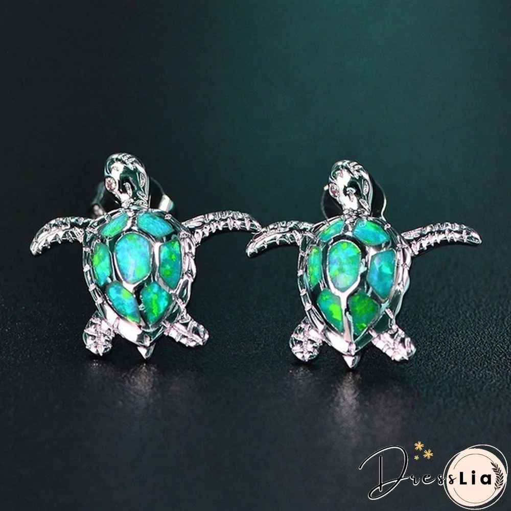 Turtle Stud Earrings Lovely Turtle Cute Sea Turtle Blue Opal Earrings Fashion Women Wedding Party Jewelry Birthday Gift