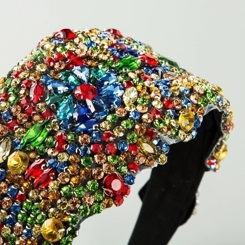 New Super Exaggerated Starry Colorful Rhinestone Wide-brimmed Headband Women’s Luxury Fabric Headwear