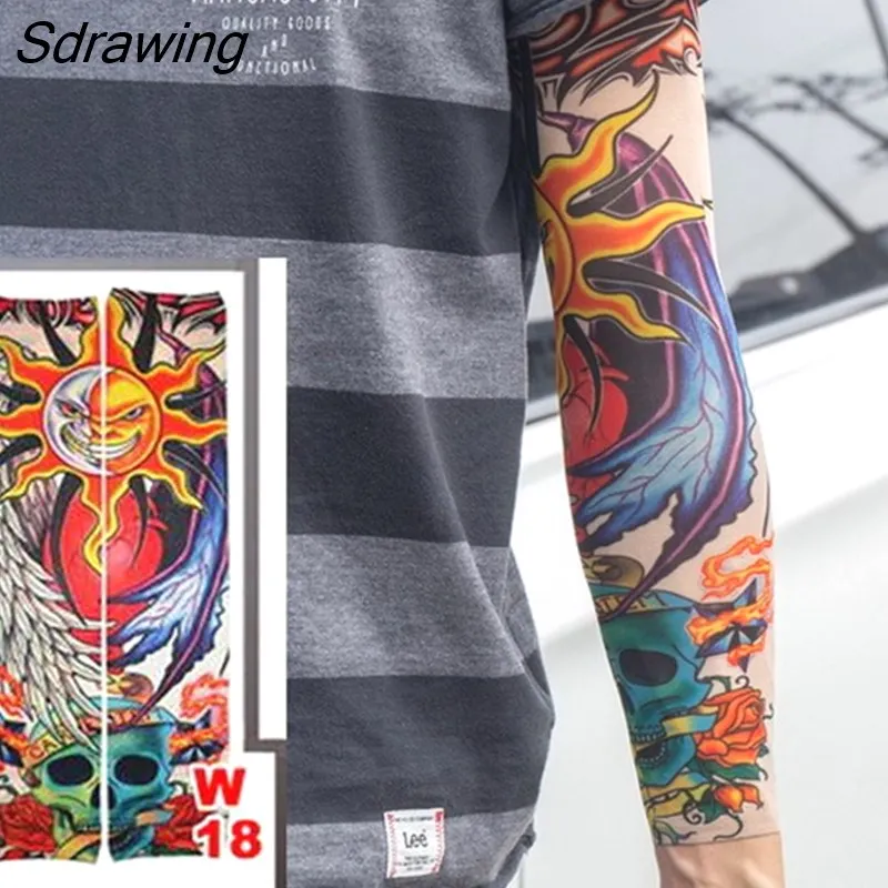 Sdrawing Temporary Tattoo Sleeve Tattoos Full Long Arm Tattoo Sleeve Men Elastic Nylon Tattoos skull dragon snake tiger tatoo sleeve
