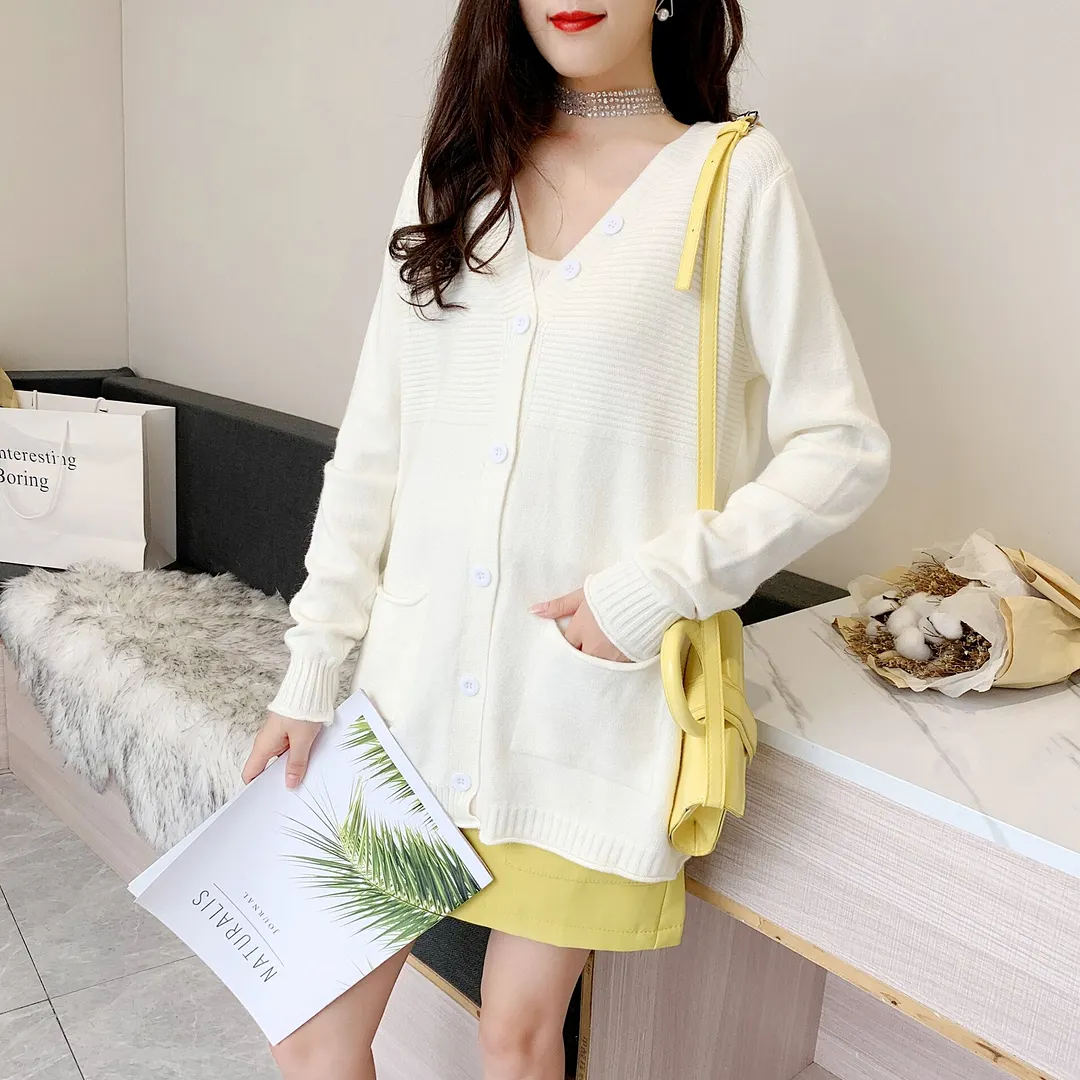 Fashion Knitted Cardigan Women Coat Solid 2020 Spring Autumn Fashion V Neck Long Sleeve Korean Style Sweater Coat Tops Ladies