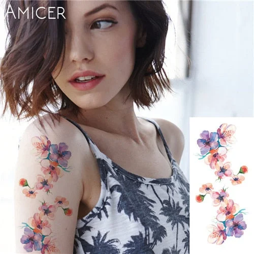 sexy romantic dark rose flowers Tattoo sleeve flash henna tattoos fake Waterproof temporary tattoos stickers translated tattoos