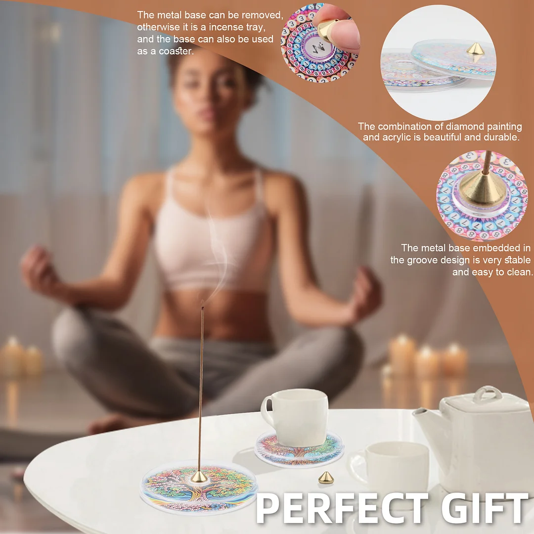 4pcs DIY Diamond Painting Incense Tray Incense Burner Stick Holder (Tree Life)