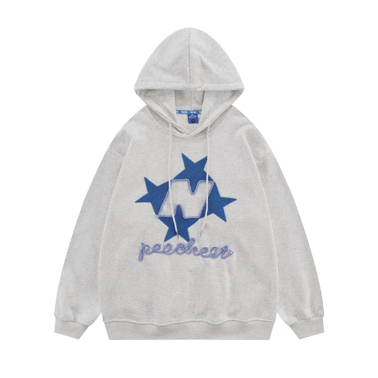 Y2k Hip Hop Zipless Pocket Hoodie Loose Star Embroidered Sweatshirt at Hiphopee