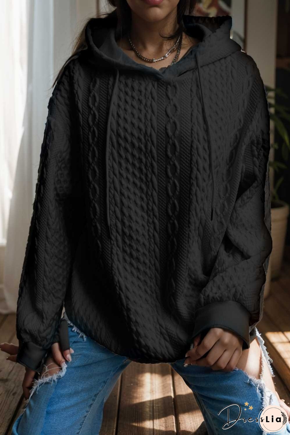 plus size casual hoodie women s plus solid ribbed long sleeve slight stretch hoodie drawstring sweatshirt