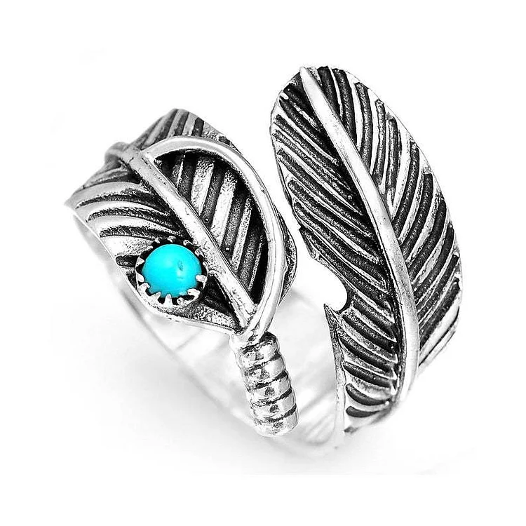 Turquoise Ring Vintage Fashion Feather Ring VangoghDress