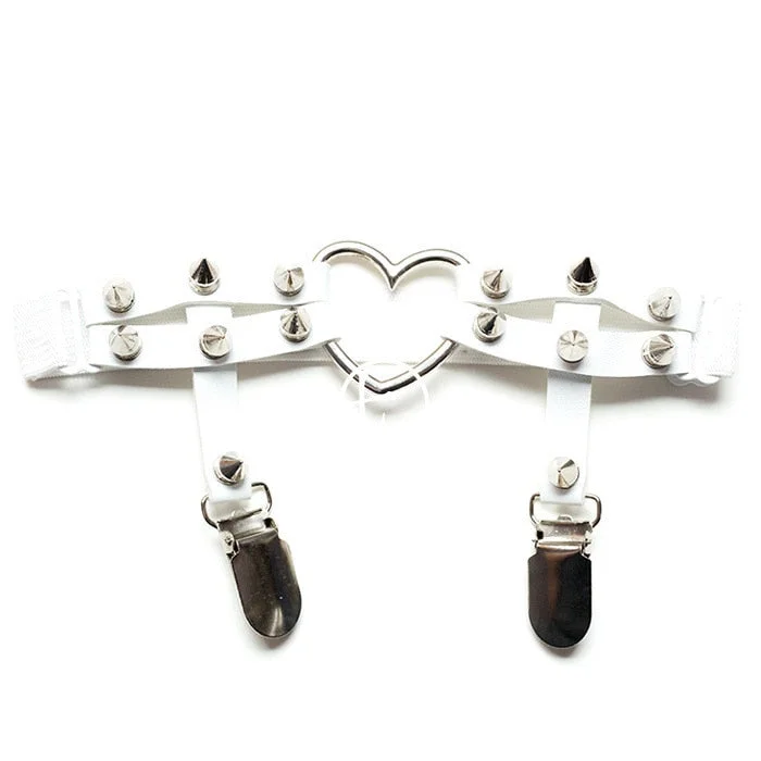 Sexy Women Elastic Leather Leg Ring Garter Belt Punk Heart Rivet Thigh Ring Goth Harajuku Harness Stockings Garter