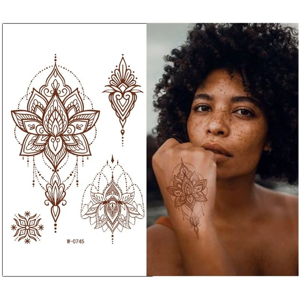 Waterproof Temporary Tattoo Sticker Chest Lace Henna Mandala wedding Flash Tattoos Flower Body Art Arm Fake Tatoo Women Men