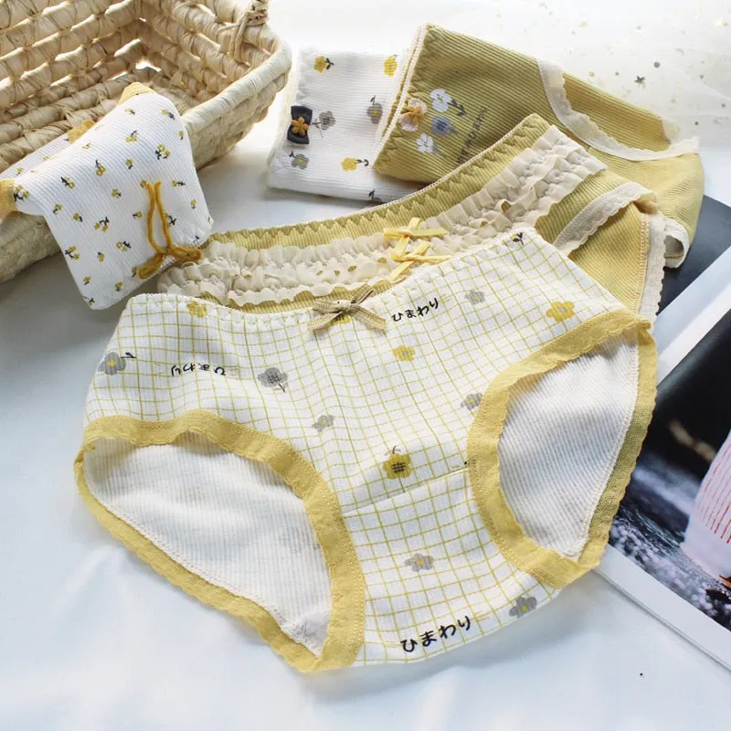 Women's Cotton Underwear Sexy Lace Panties Fashion Bow Comfort Briefs Lovely Girl Underwear Middle Waist Seamless Underpants