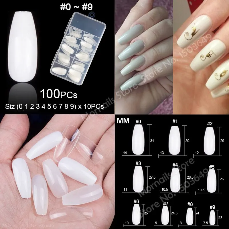 100Pcs/box Nail Tips Short Full Cover Coffin Ballerina False Nails Ballet Shape Acrylic Fake Nails Press On Nails Salon Tools-Nail Inspo