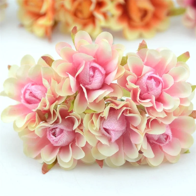 6pcs 4cm Silk Rose Artificial Poppy Flower Bouquet For Wedding Party Decoration Scrapbooking DIY Handmade Wreath Fake Flowers