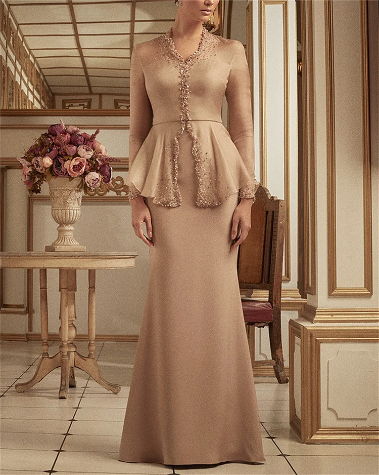 Elegant Solid Embroidered Sequin Dress