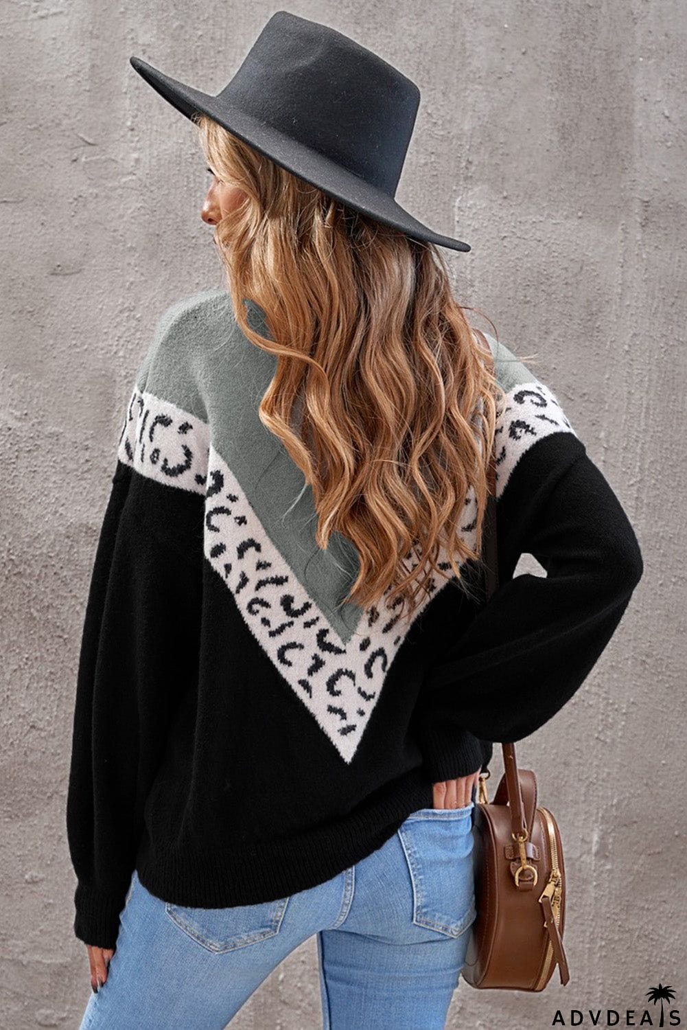 Black Colorblock Chevron Sweater