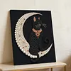 (30x40cm)DIY Pearl Painting Framed Moon Black Cat Handmade Pearl Material Art Kit Living Room Decor