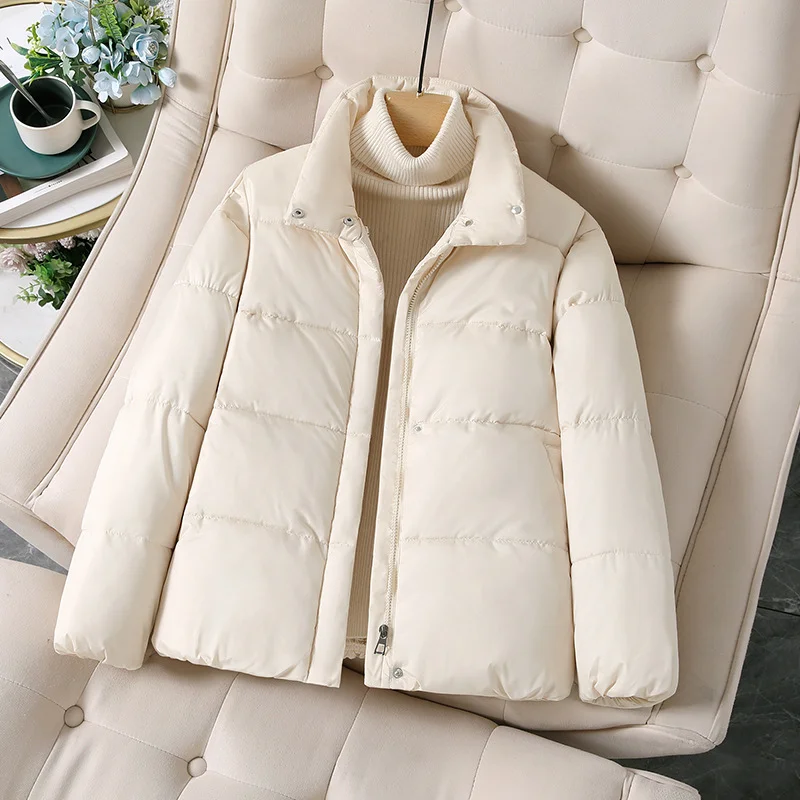 Woherb Cotton-Padded Clothes Female Small Woman 2023 Winter Down Cotton Clothes Korean Version Loose Bread Clothes Thick Short Small Cotton-Padded Jacket Coat-Outfit Ideas