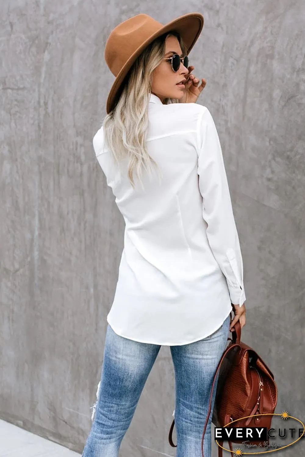 White Button Down Twist Blouse