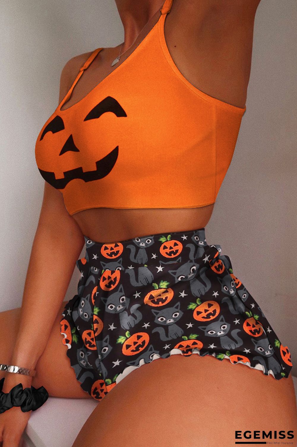 Orange Sexy Casual Print Basic U Neck Sleeveless Two Pieces | EGEMISS