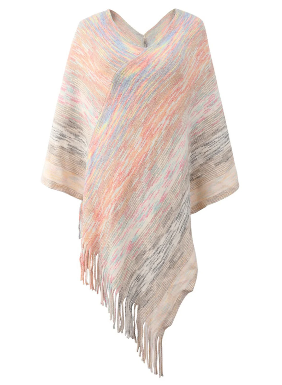 Women's Shirt Shrugs Tie Dye Tassel Crochet Long Sleeve Casual Ponchos Capes